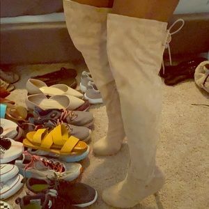 Over the knee beige boots